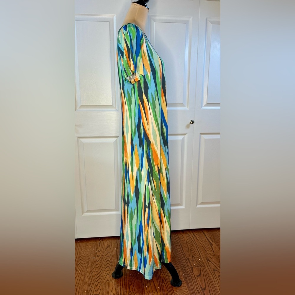 Green and Blue Casual Sundress with Crew Neck and Short Sleeves - Picture 5 of 14